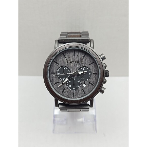 Stay Fine Wood Chronograph Quartz Brown Dial Date Bracelet New Battery Men Watch - Picture 1 of 12